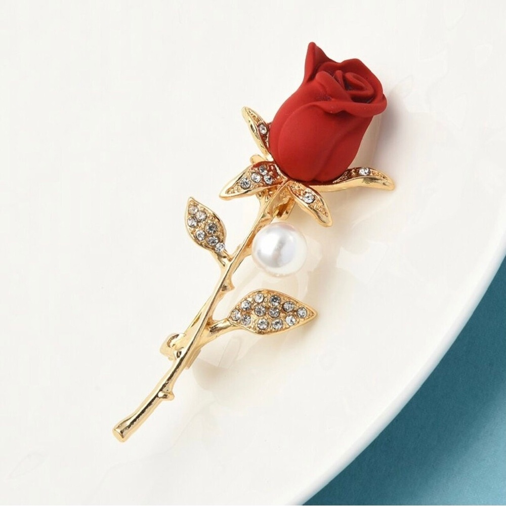Rose Flower Brooches For Women Pearl Rhinestone Fashion Flower